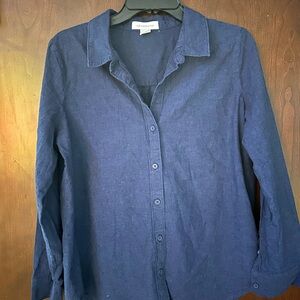 Liz Claiborne Deep Blue Long Sleeved Button-Up Casual Shirt with Collar